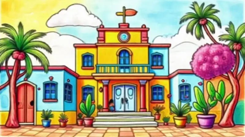 Escuela mexicana vibrante y colorida